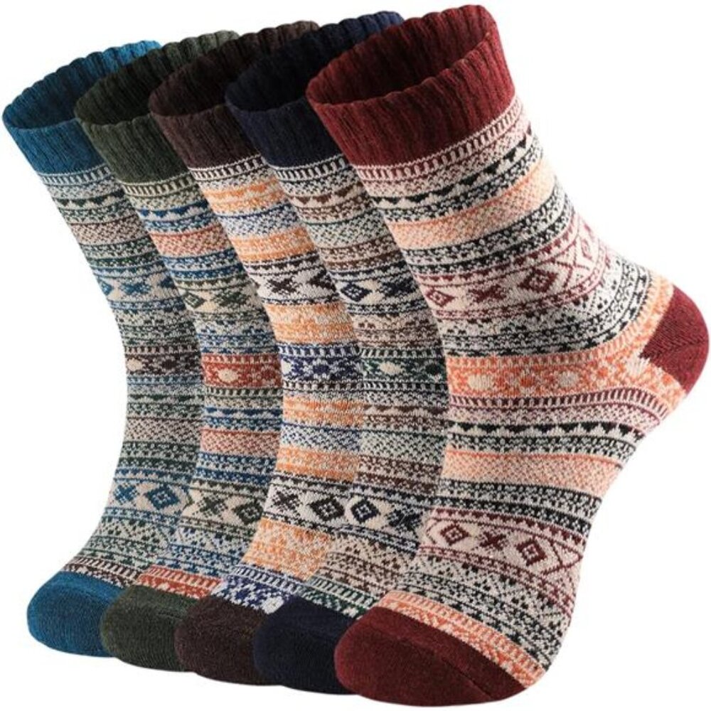 5 Pcs Unisex Wool‎ Warm Thick Socks Vintage Winter Fall Season for Men and Women